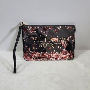 VICTORIA'S Secret VS Black Gold Sequin Handbag Clutch Wristlet